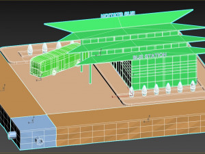 Low-poly 3D PBR set City Bus station Low-poly 3D Modell