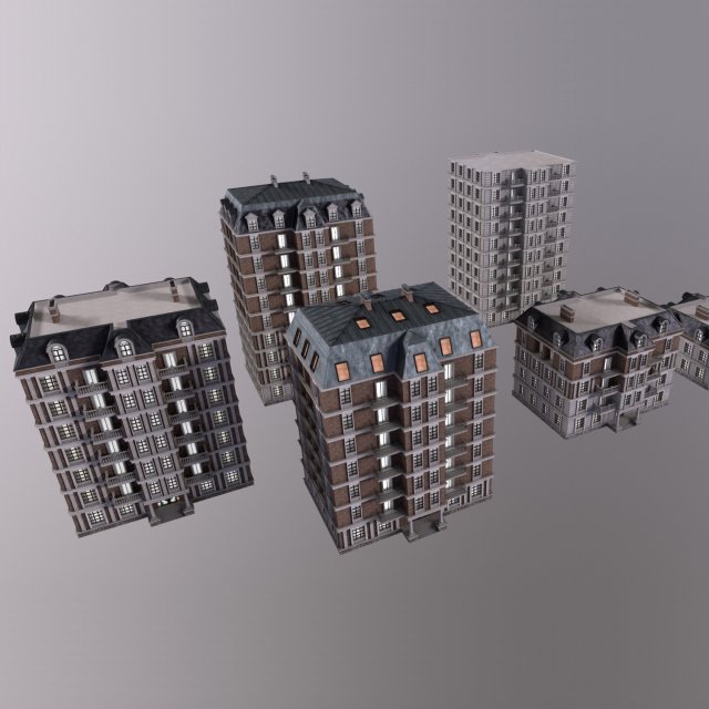 Architecture PBR City Buildings kitbash VR 3D Model .c4d .max .obj .3ds .fbx .stl .blend 