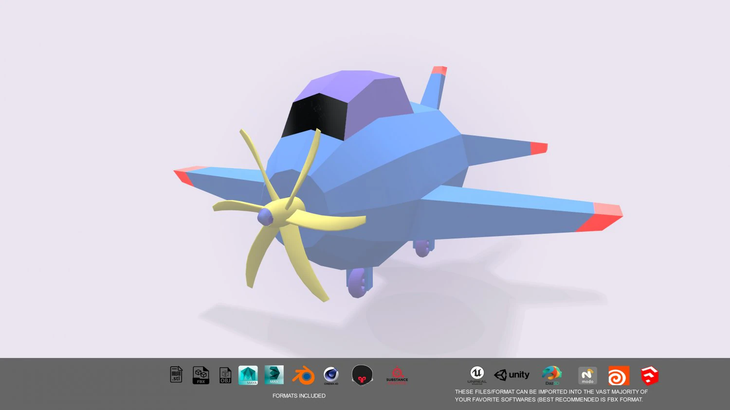 low poly stylized aircraft 3D Model .c4d .max .obj .3ds .fbx .stl .blend