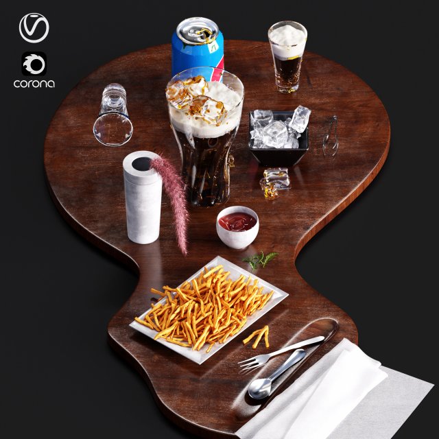 Pepsi set with french fries 3D-Modell .c4d .max .obj .3ds .fbx .stl .blend 