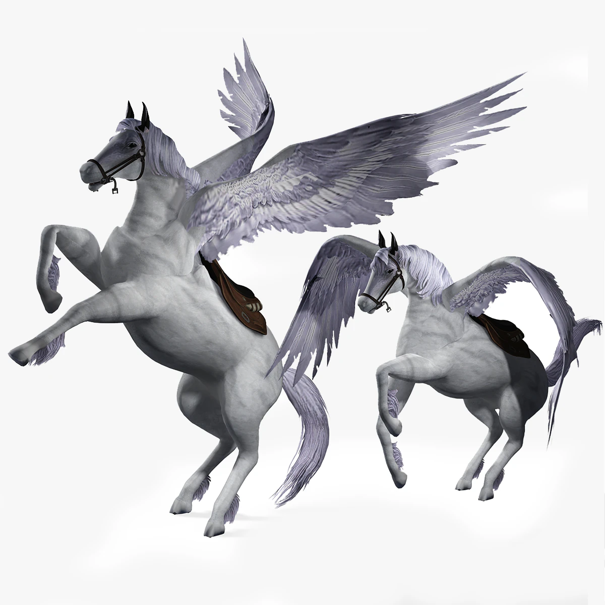 REALISTIC WHITE HORSE WHIT WINGS 3D Model .c4d .max .obj .3ds .fbx .stl .blend 