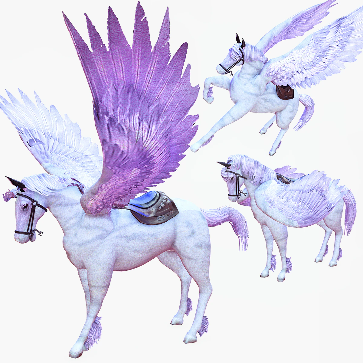 AMAZING WHITE HORSE WHIT WINGS 3D Model .c4d .max .obj .3ds .fbx .stl .blend 