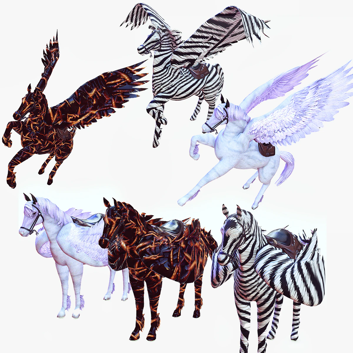 3 Pegasus KING OF THE HEAVENS Collection HORSE PEGASUS PEGASO HORSE 3D Model .c4d .max .obj .3ds .fbx .stl .blend 