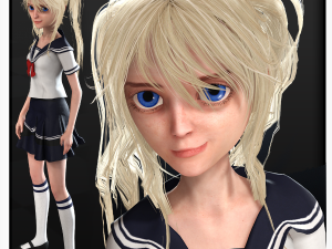 School Girl ANIME WOMAN AND SCHOOL GIRL SKIRT SOCKS HAIR EYES 3D Model