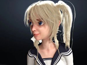 School Girl ANIME WOMAN AND SCHOOL GIRL SKIRT SOCKS HAIR EYES 3D Model