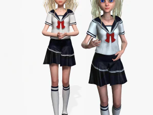 School Girl ANIME WOMAN AND SCHOOL GIRL SKIRT SOCKS HAIR EYES 3D Model