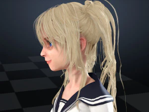 School Girl ANIME WOMAN AND SCHOOL GIRL SKIRT SOCKS HAIR EYES 3D Model