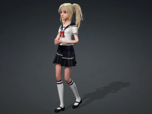 School Girl ANIME WOMAN AND SCHOOL GIRL SKIRT SOCKS HAIR EYES 3D Model