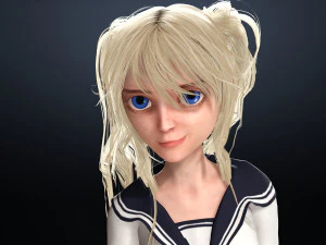 School Girl ANIME WOMAN AND SCHOOL GIRL SKIRT SOCKS HAIR EYES 3D Model