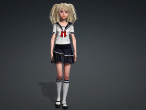 School Girl ANIME WOMAN AND SCHOOL GIRL SKIRT SOCKS HAIR EYES Modelo 3D