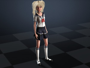 School Girl ANIME WOMAN AND SCHOOL GIRL SKIRT SOCKS HAIR EYES Modelo 3D