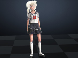 School Girl ANIME WOMAN AND SCHOOL GIRL SKIRT SOCKS HAIR EYES Modelo 3D