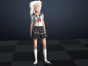 School Girl ANIME WOMAN AND SCHOOL GIRL SKIRT SOCKS HAIR EYES 3D Model