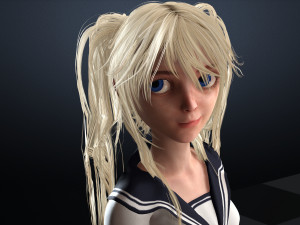 School Girl ANIME WOMAN AND SCHOOL GIRL SKIRT SOCKS HAIR EYES Modelo 3D