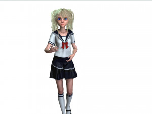 School Girl ANIME WOMAN AND SCHOOL GIRL SKIRT SOCKS HAIR EYES Modelo 3D