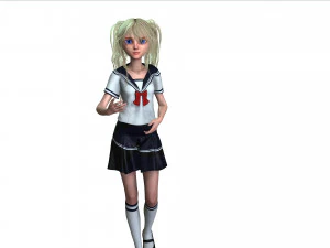 School Girl ANIME WOMAN AND SCHOOL GIRL SKIRT SOCKS HAIR EYES 3D Model