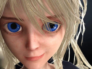 School Girl ANIME WOMAN AND SCHOOL GIRL SKIRT SOCKS HAIR EYES 3D Model