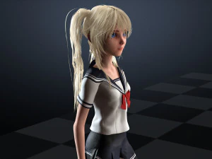 School Girl ANIME WOMAN AND SCHOOL GIRL SKIRT SOCKS HAIR EYES 3D Model
