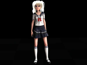 School Girl ANIME WOMAN AND SCHOOL GIRL SKIRT SOCKS HAIR EYES 3D Model
