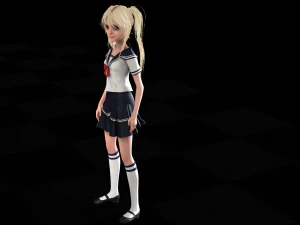 School Girl ANIME WOMAN AND SCHOOL GIRL SKIRT SOCKS HAIR EYES 3D Model
