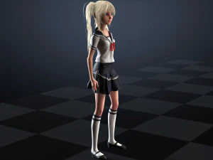 School Girl ANIME WOMAN AND SCHOOL GIRL SKIRT SOCKS HAIR EYES 3D Model