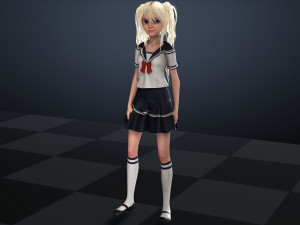 School Girl ANIME WOMAN AND SCHOOL GIRL SKIRT SOCKS HAIR EYES Modelo 3D