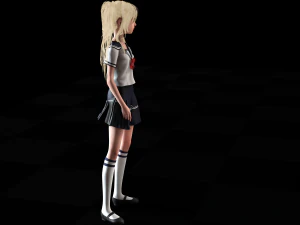 School Girl ANIME WOMAN AND SCHOOL GIRL SKIRT SOCKS HAIR EYES 3D Model