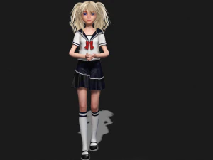 School Girl ANIME WOMAN AND SCHOOL GIRL SKIRT SOCKS HAIR EYES 3D Model