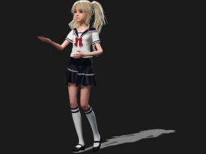 School Girl ANIME WOMAN AND SCHOOL GIRL SKIRT SOCKS HAIR EYES 3D Model