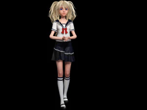 School Girl ANIME WOMAN AND SCHOOL GIRL SKIRT SOCKS HAIR EYES 3D Model