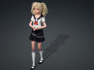 School Girl ANIME WOMAN AND SCHOOL GIRL SKIRT SOCKS HAIR EYES Modelo 3D