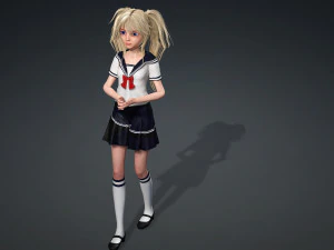 School Girl ANIME WOMAN AND SCHOOL GIRL SKIRT SOCKS HAIR EYES 3D Model