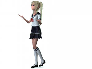 School Girl ANIME WOMAN AND SCHOOL GIRL SKIRT SOCKS HAIR EYES 3D Model