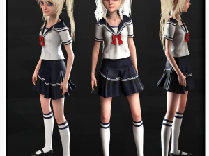 School Girl ANIME WOMAN AND SCHOOL GIRL SKIRT SOCKS HAIR EYES 3D Model