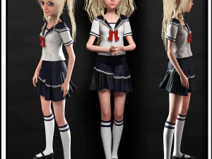 School Girl ANIME WOMAN AND SCHOOL GIRL SKIRT SOCKS HAIR EYES 3D Model