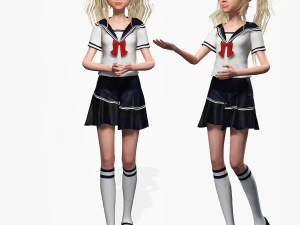 School Girl ANIME WOMAN AND SCHOOL GIRL SKIRT SOCKS HAIR EYES 3D Model
