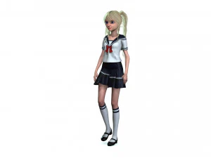 School Girl ANIME WOMAN AND SCHOOL GIRL SKIRT SOCKS HAIR EYES 3D Model