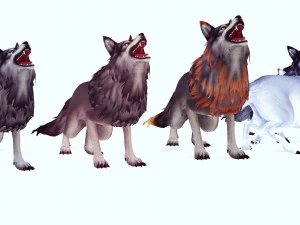 WOLVES PACK 5 characters ANIMATED 3D Model