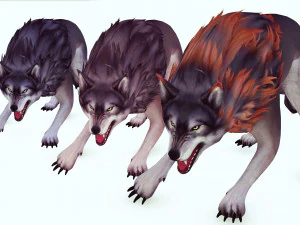 WOLVES PACK 5 characters ANIMATED 3D Model
