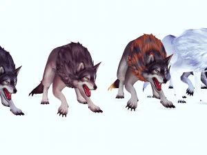WOLVES PACK 5 characters ANIMATED 3D Model