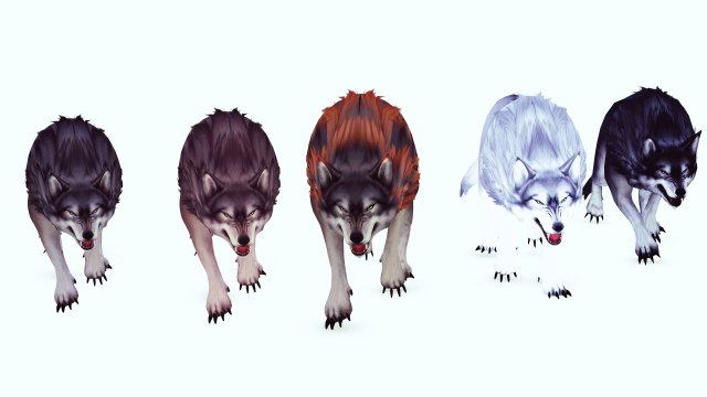 WOLVES PACK 5 characters ANIMATED 3D Модель .c4d .max .obj .3ds .fbx .stl .blend 