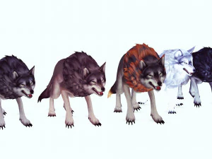 WOLVES PACK 5 characters ANIMATED 3D Model