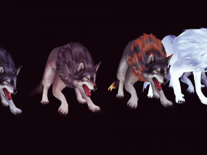 WOLVES PACK 5 characters ANIMATED 3D Model
