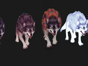 WOLVES PACK 5 characters ANIMATED 3D Model