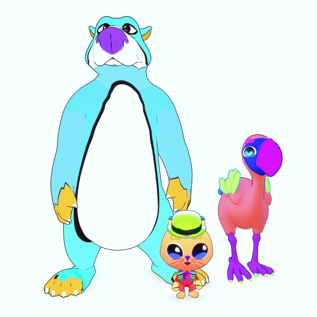 KIDS CARTOONS 3D - OSTRICH - BEAR - CAT - 2D PAINTED to 3D Modèle 3D .c4d .max .obj .3ds .fbx .stl .blend 