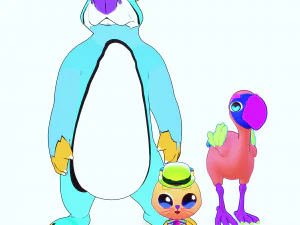 キッズ漫画 3D - ダチョウ - クマ - 猫 - 2D を 3D にペイント 3Dモデル