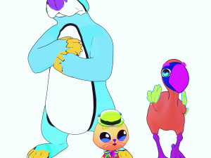KIDS CARTOONS 3D - OSTRICH - BEAR - CAT - 2D PAINTED to 3D Modèle 3D