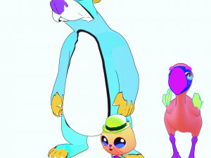 KIDS CARTOONS 3D - OSTRICH - BEAR - CAT - 2D PAINTED to 3D Modèle 3D