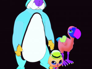 KIDS CARTOONS 3D - OSTRICH - BEAR - CAT - 2D PAINTED to 3D Modèle 3D
