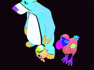 KIDS CARTOONS 3D - OSTRICH - BEAR - CAT - 2D PAINTED to 3D Modèle 3D